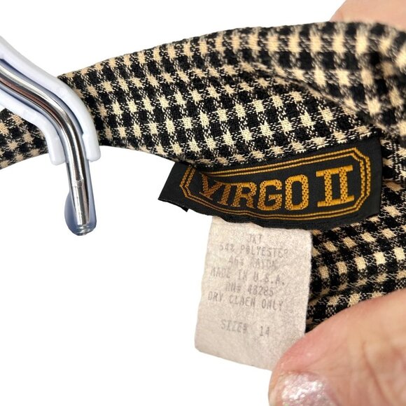 VINTAGE 80S VIRGO II BLACK & BEIGE CHECKER DOUBLE BREASTED BLAZER JACKET - L - Picture 4 of 4
